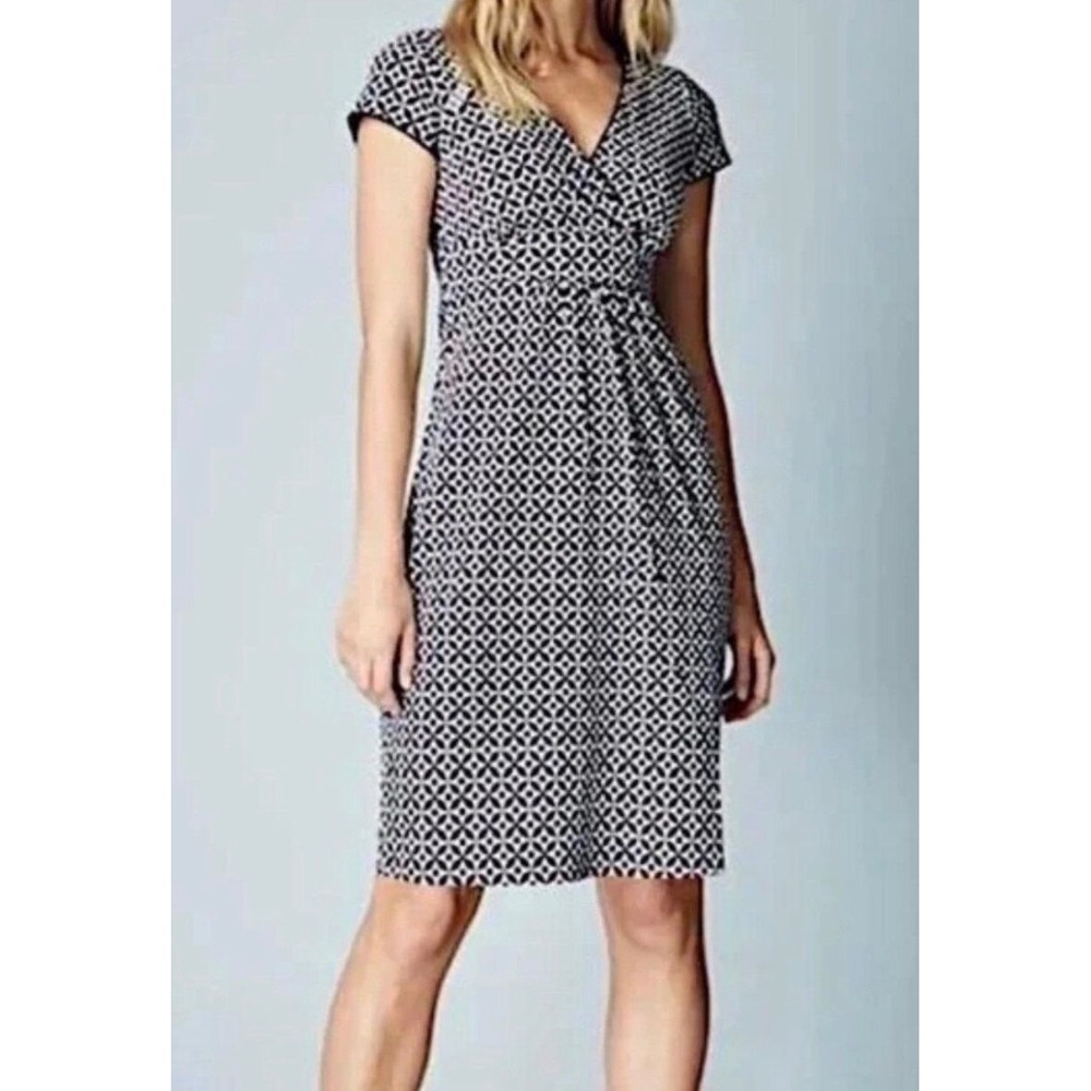 Boden Wrap Dress Women 10P Navy White Geometric Tile Print NWT Cap Sleeve